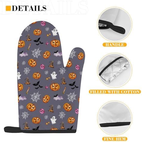 Pumpkin Spice Halloween Oven Mitts Pot Holders Set of 4