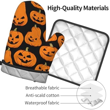 Pumpkin-Themed Oven Mitts Pot Holders Set