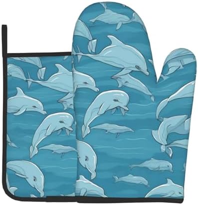 Dolphin Printed Oven Mitts Non-Slip Potholders for Kitchen Expert Needs