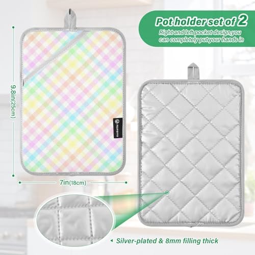 Double Rainbow Gingham Potholder Set for Kitchen Protection