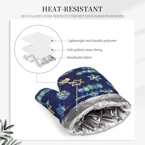 Happy Hanukkah Oven Mitts with Silicone Palm