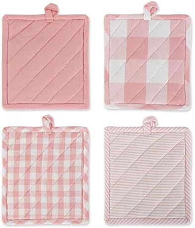 DII Gingham POTHOLDER SET Pink Heat-Resistant Kitchen Linens
