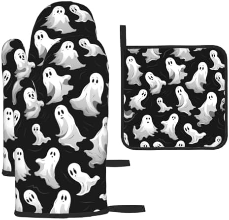 3PCS Halloween Goth Oven Mitts and Pot Holders Set