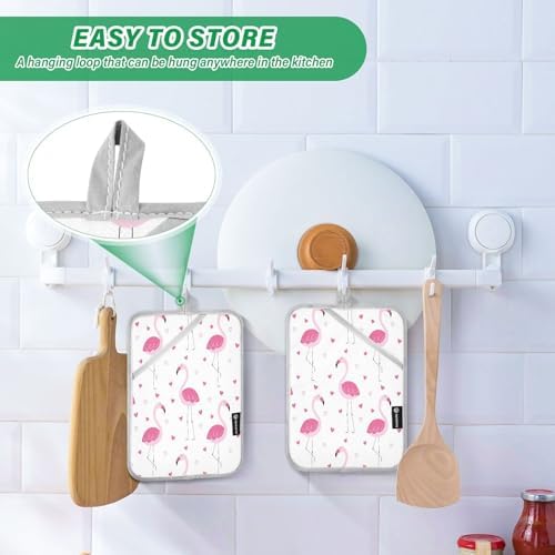 Vibrant Pink Flamingos Love Heart Heat-Resistant Potholder Set for Oven Mitts