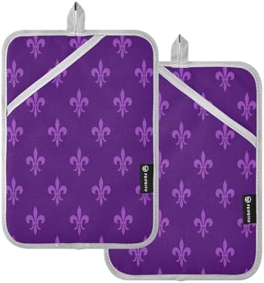 Kcldeci Mardi Gras Purple Carnival Festive 2-Pack Pot Holder Set Heat Resistant