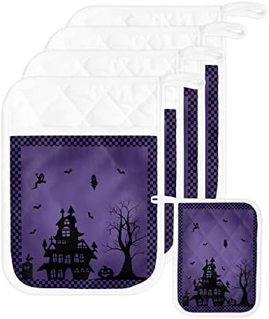 Haunted House Purple Pot Holders with Pocket for Kitchen