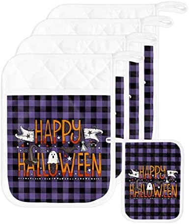 JasmineM Halloween Ghost Potholders Set of 5 with Pockets
