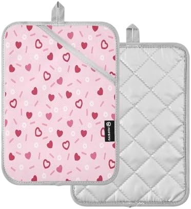Kcldeci Pink Love Hearts Oven Mitts 2 Pack