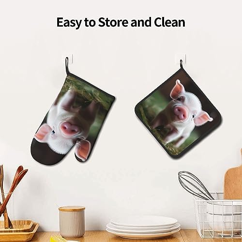 Cute Baby Pig Printed Oven Mitts and Pot Holders 2PCS Set