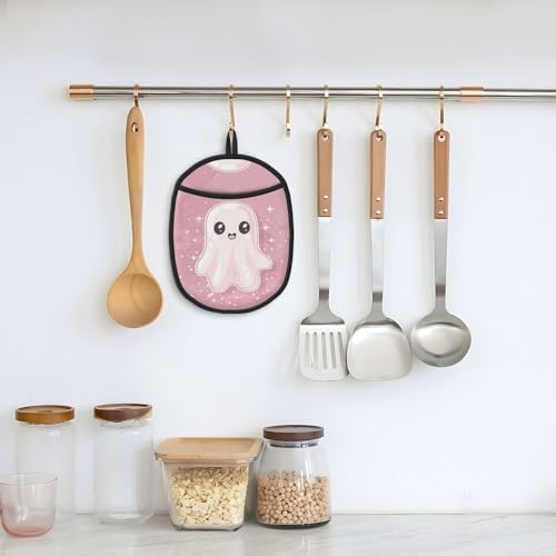 Cute Halloween Pink Ghost silicone Pot Holder with Hanging Loop