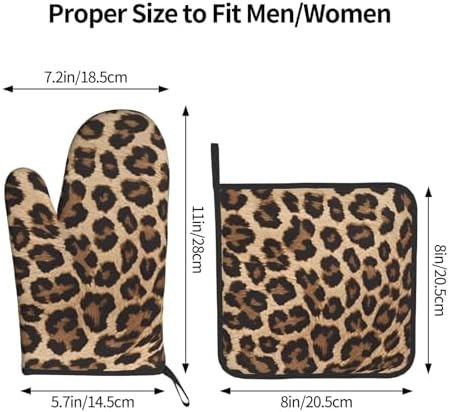 Leopard Pattern Oven Mitts Pot Holders Heat-Resistant Durable