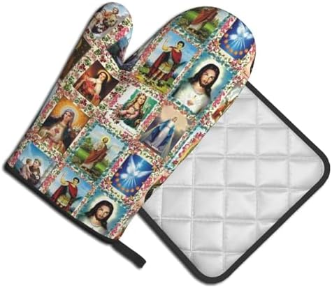 Catholic Saints Oven Mitts Pot Holders Heat-Resistant Fasty Functional