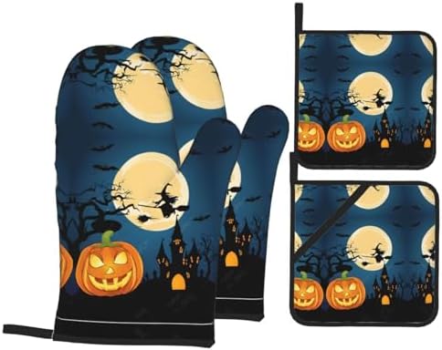 Pumpkin Halloween Oven Mitts and Pot Holder Sets for Cooking Baking