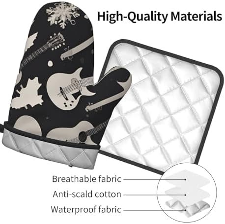 Guitar Pattern Oven Mitts Pot Holders 2-Piece Set