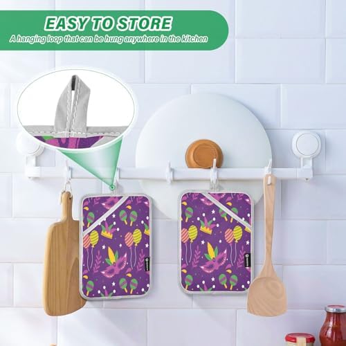 Kcldeci Mardi Gras Carnival Balloon 2Pack Pot Holder Hot Pads Heat Resistant
