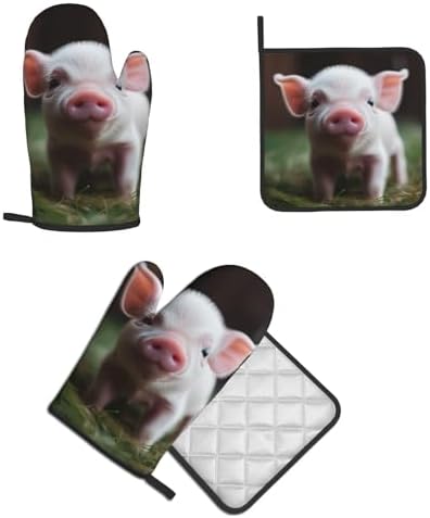 Cute Baby Pig Printed Oven Mitts and Pot Holders 2PCS Set