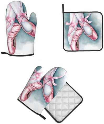 Quopvn Ballet Dancer Printed Oven Mitts and Pot Holders 2 Pack Set