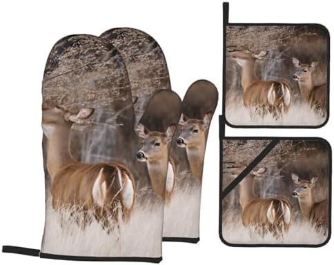Free Whitetail Deer Oven Mitts Pot Holders 4pcs Set