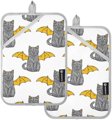 Cute Cat with Wing Potholders Set