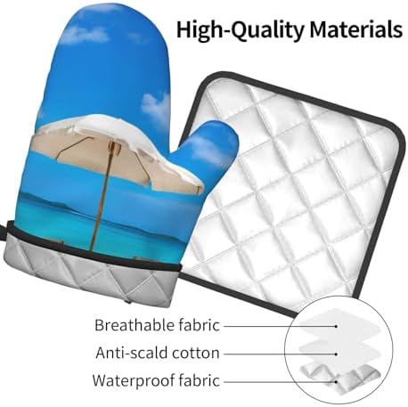 White Beach tropical ocean printed oven mitts and pot holders 2pc set