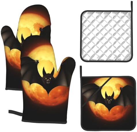 4PCS Halloween Bat Oven Mitts and Pot Holders Set 1