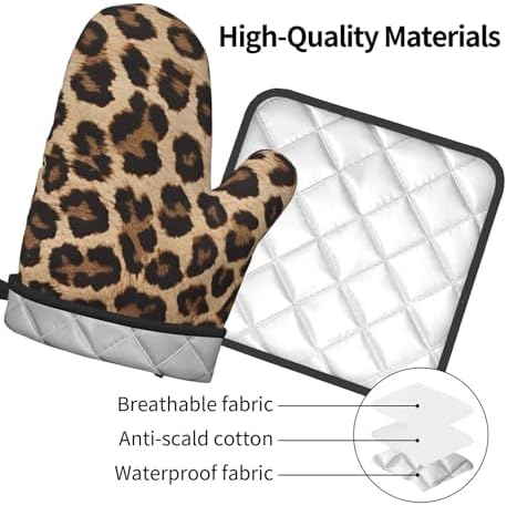 Leopard Pattern Oven Mitts Pot Holders Heat-Resistant Durable