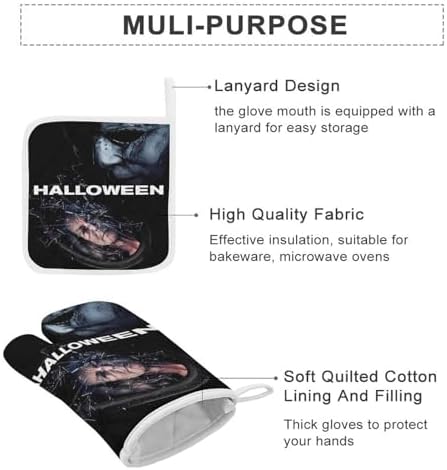 Oven Mitts Pot Holders Set Halloween Michael Myers Gloves for Cooking Baking