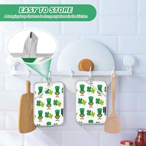 Kcldeci 2Pack Green Hat Four Leaf Clover Heat Resistant Potholders