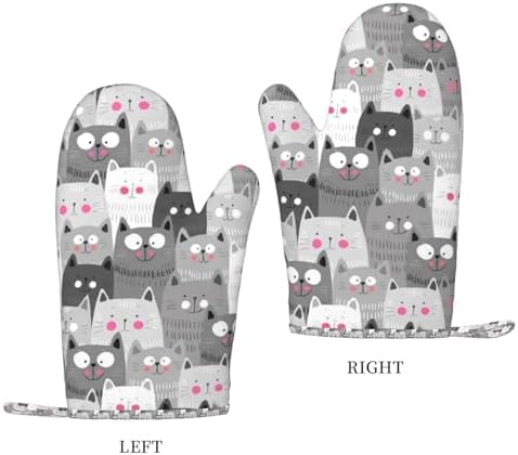 Ouqiuwa Hipster Cartoon Cute Cat Kitten Gray Oven Mitts Set of 2