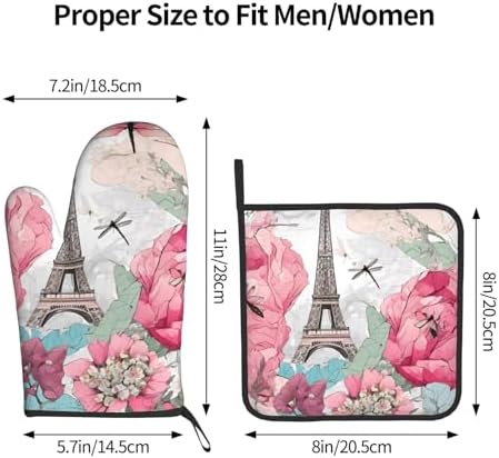 Retro Dragonfly French Tower Printed Oven Mitts and Pot Holders Set of 2