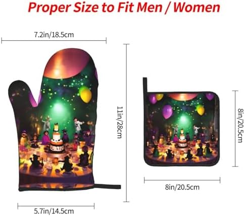 Halloween Party Oven Mitts and Pot Holders Set - Durable Heat Resistant Kitchen Gear
