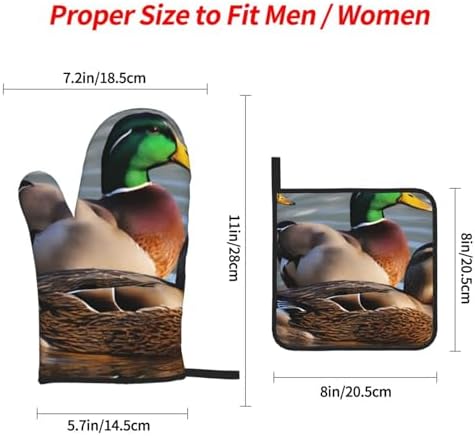 Mallard Duck Printed Oven Mitts and Pot Holders 4-Piece Set