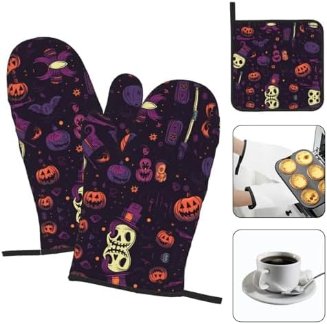 Halloween-Themed Heat-Protective Oven Mitts Set