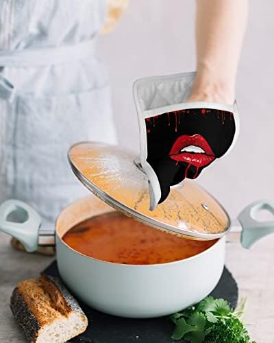 Halloween Lips Blood Pot Holders with Pocket Set of 5