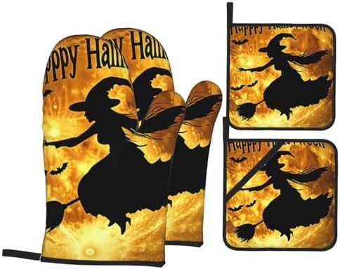 Halloween Thermal Oven Mitts Set 4-Piece with Potholders