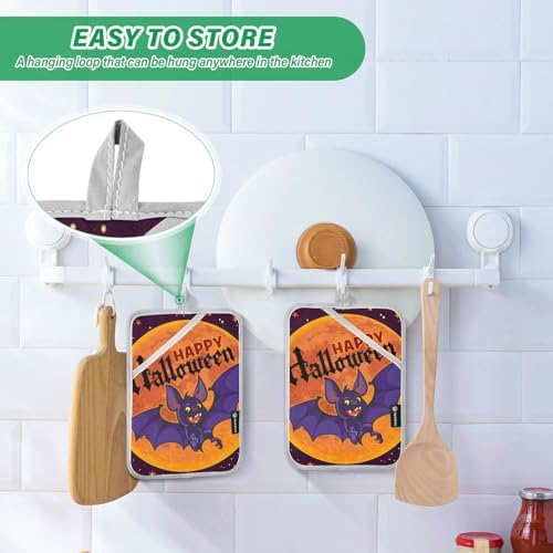 OURVII 2Pcs Halloween Bat Pot Holder Set Non-Slip Potholders with Pockets