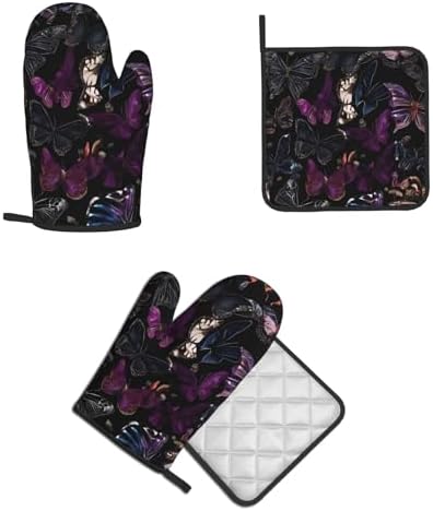 Quopvn Butterly Printed Oven Mitts and Pot Holders Set 2pcs