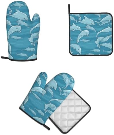 Dolphin Printed Oven Mitts Non-Slip Potholders for Kitchen Expert Needs