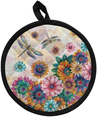 Boho Floral Dragonfly Potholders