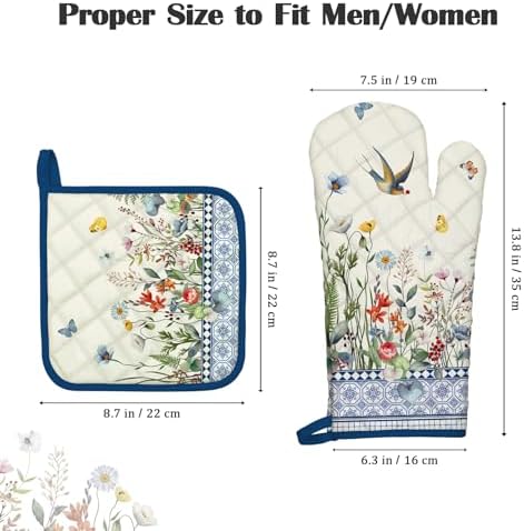 Retro Wildflowers Oven Mitts Pot Holders 4Pcs