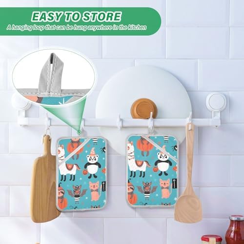 Halloween Halloween Animal Llama Potholders with Pockets Non-Slip Oven Mitts