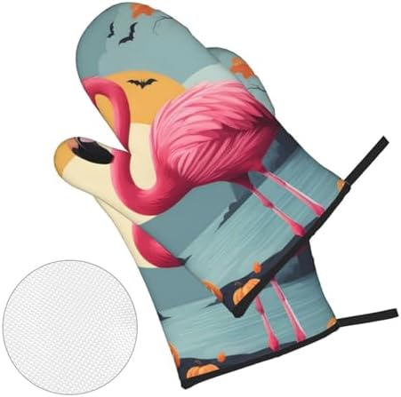 YYHHAOFA Cartoon Halloween Flamingo Oven Mitt Set - 4-Piece Insulated Kitchen Baking Tools