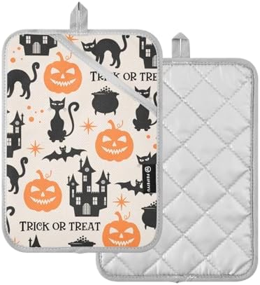 GAIGEO Halloween Black Cats Oven Hot Pads Set
