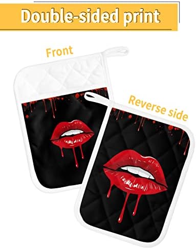 Halloween Lips Blood Pot Holders with Pocket Set of 5