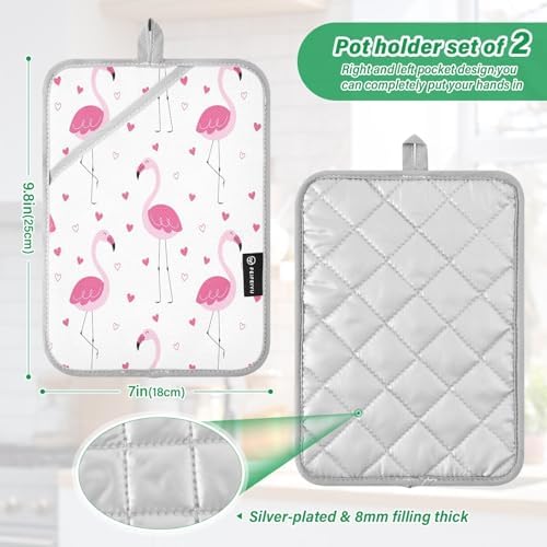 Vibrant Pink Flamingos Love Heart Heat-Resistant Potholder Set for Oven Mitts