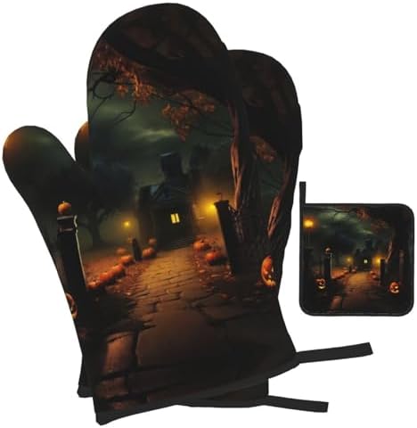 Adjustable Halloween Oven Mitts Pot Holders 3-Piece Heat-Resistant Set