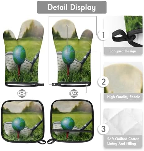 Golf Sports Theme Pot Holders and Oven Mitts Set