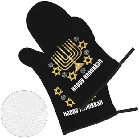RqwaaedHappy Hanukkah Oven Mitts Set Heat-Resistant-Premium Oven Mitts
