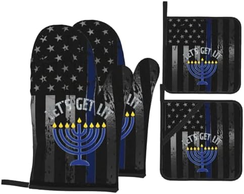 Joyful Premium Heat-Resistant Oven Mitts Pot Holders 4-Piece Set Baking Tools