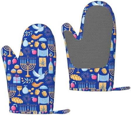 Happy Hanukkah Silicone Oven Mitts for Kitchen Baking BBQ